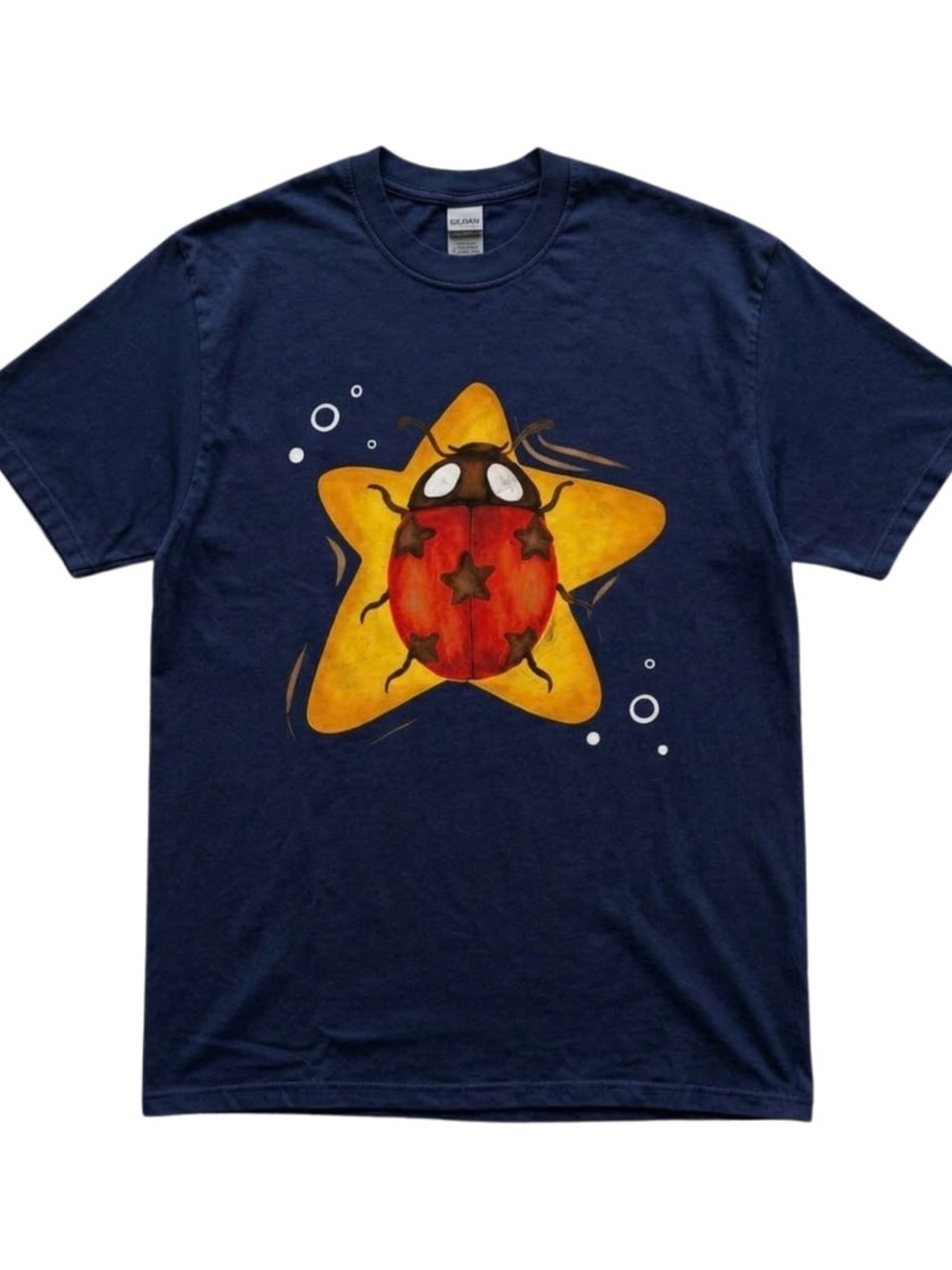 Gildan Navy T-Shirt with Yellow Star & Red Ladybug Graphic